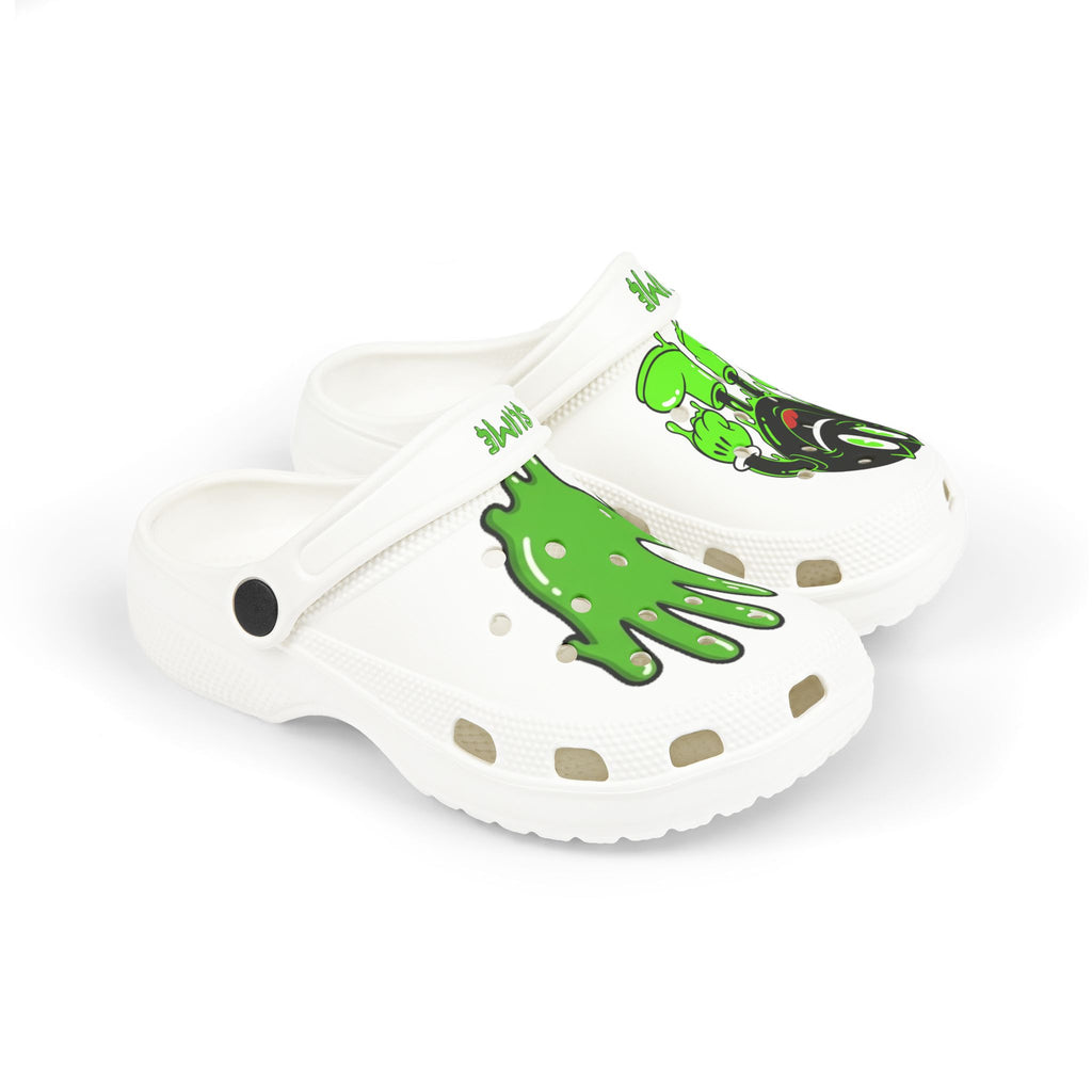 The Slime Shop Kids' EVA Foam Clogs — White / Green Slime AOP (Slimeman Gzzz + Slime Hand)