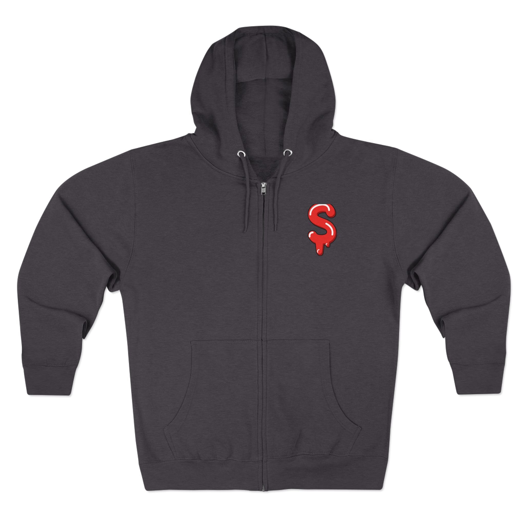 The Slime Shop Zip Hoodie — Heather / Red Slime $