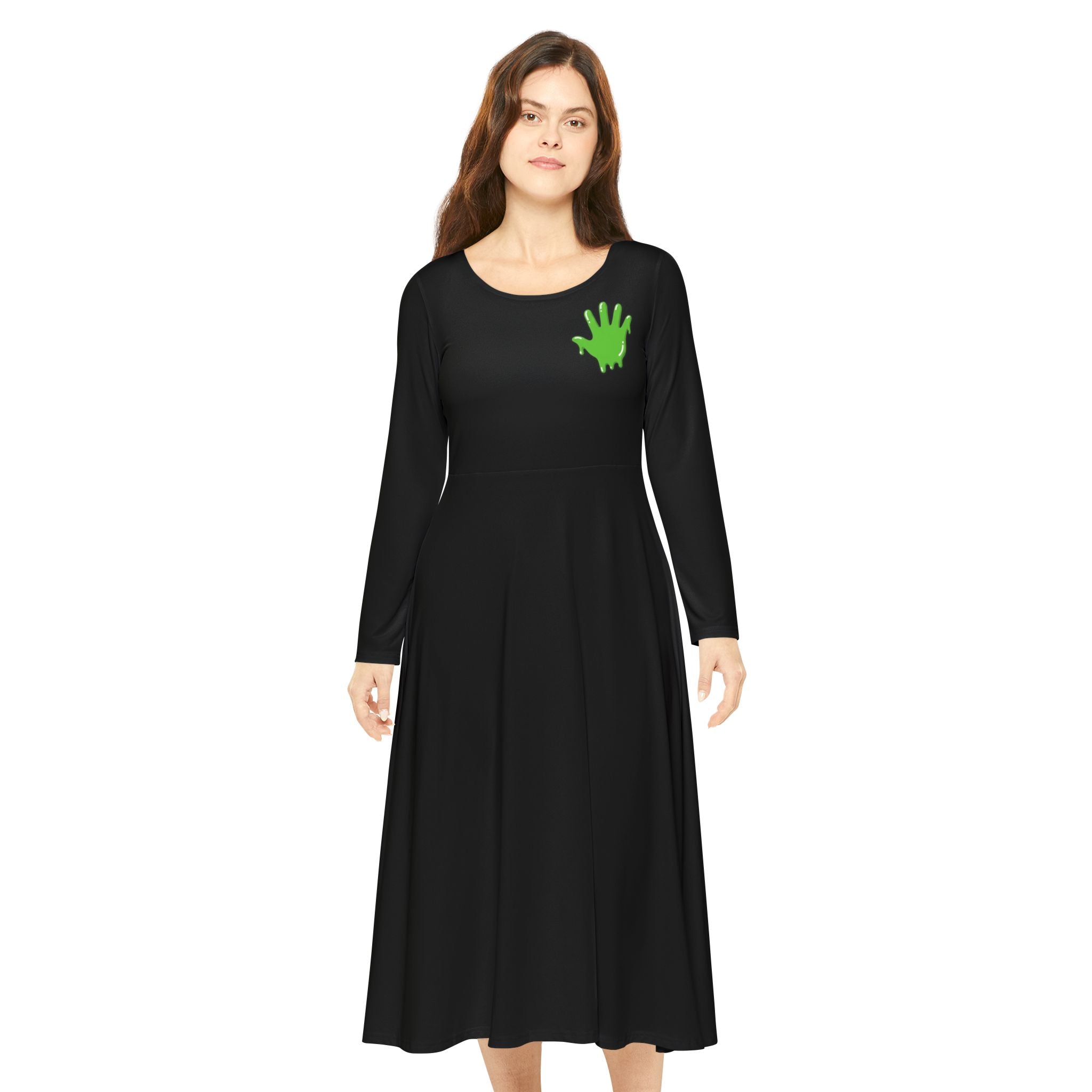 The Slime Shop Women's Long Sleeve Dance Dress — Black / Green Slime In 5 (hand)