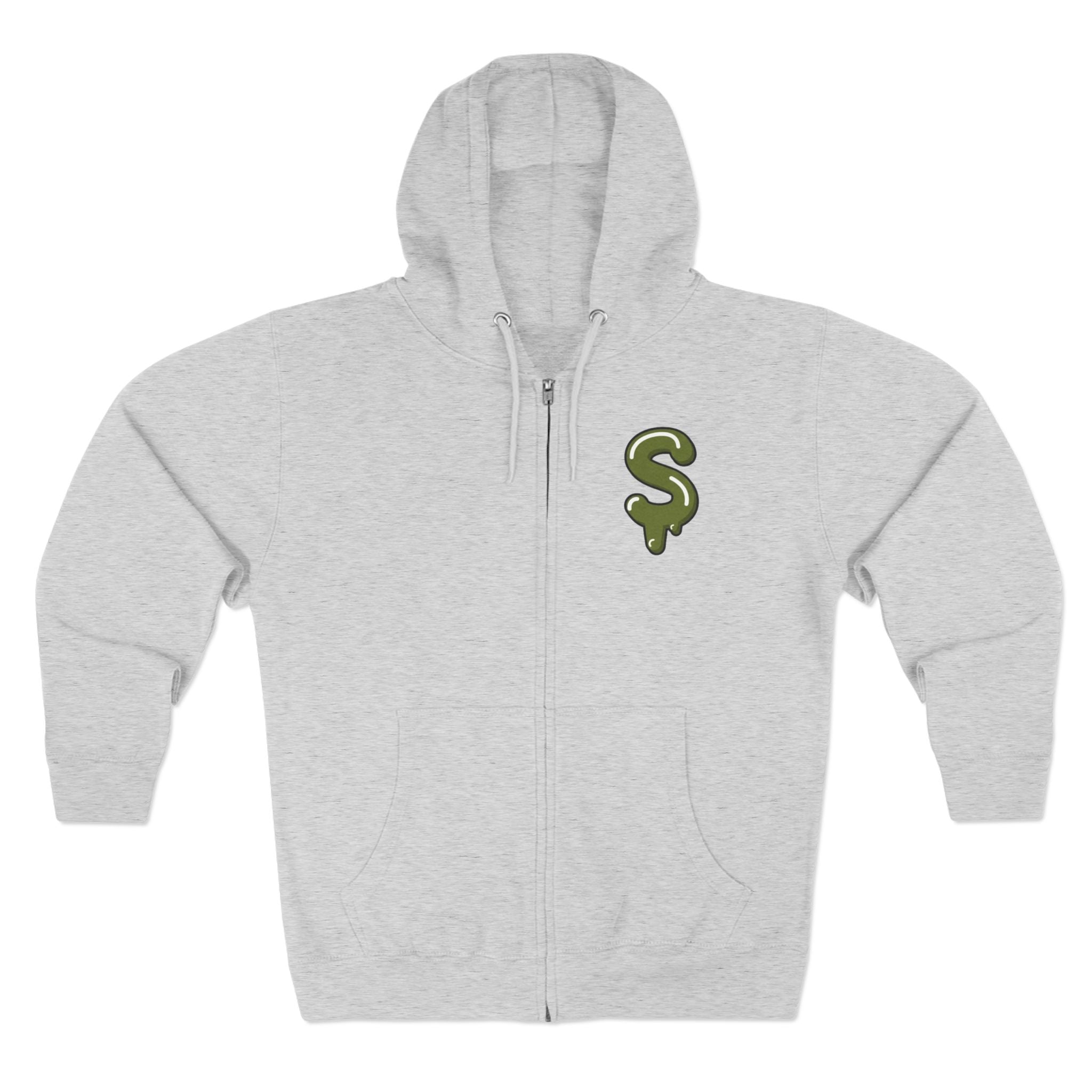 The Slime Shop Zip Hoodie — Heather / Olive Slime $