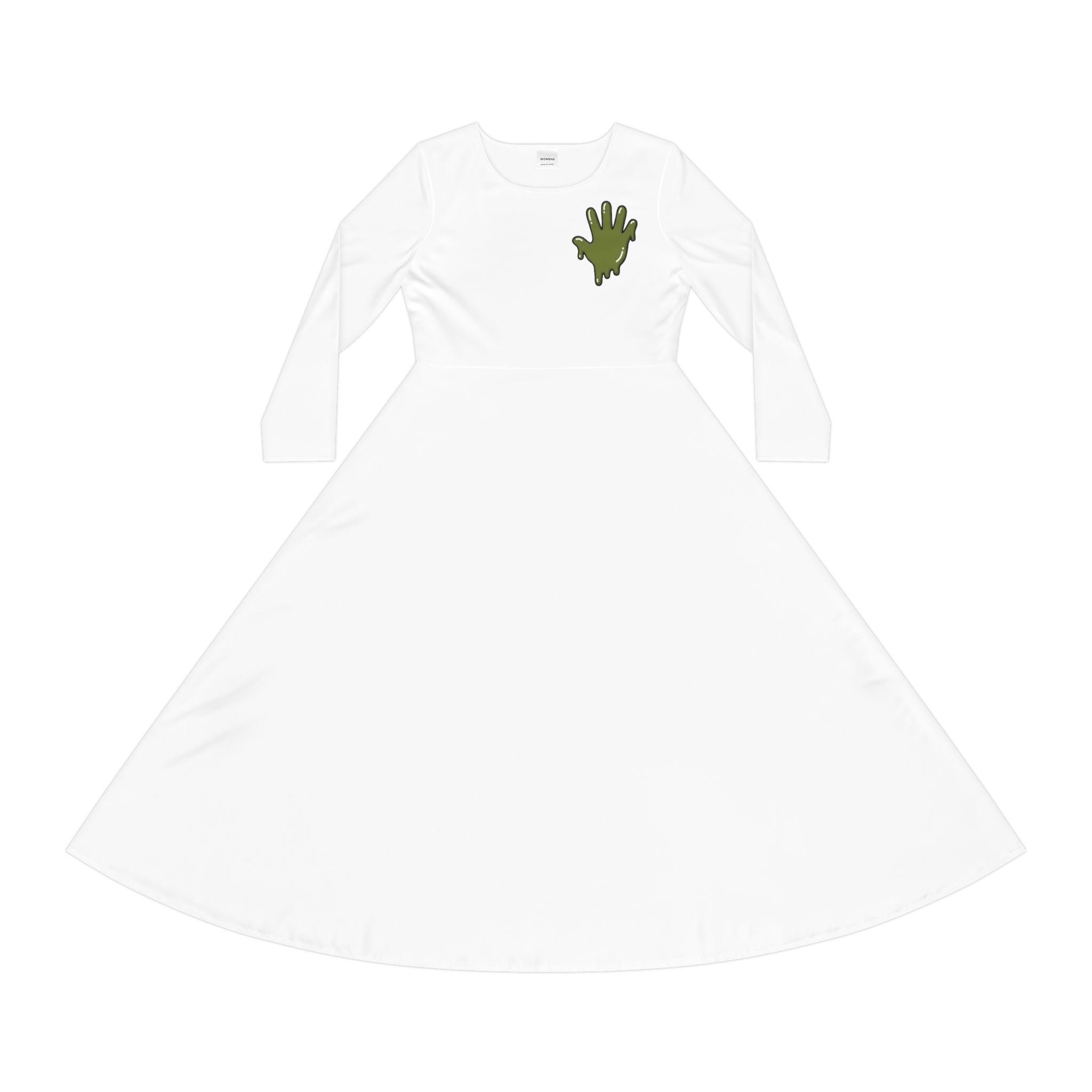 The Slime Shop Women's Long Sleeve Dance Dress — White / Olive Slime In 5 (hand)