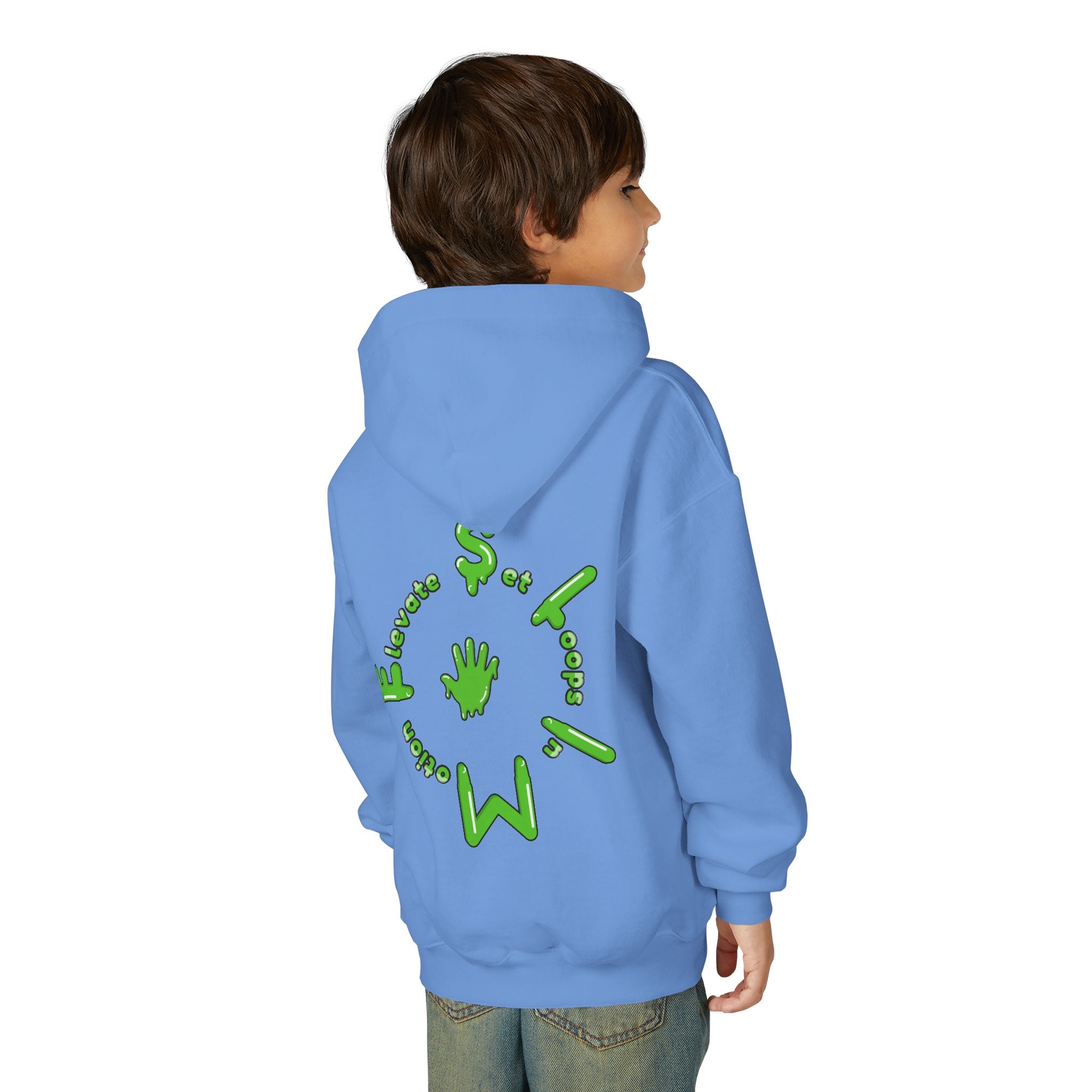 The Slime Shop Youth Hoodie — Carolina Blue / Green Slime $