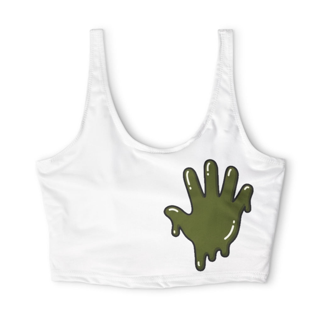 The Slime Shop Polyester Sports Bra — White / Olive Slime In 5