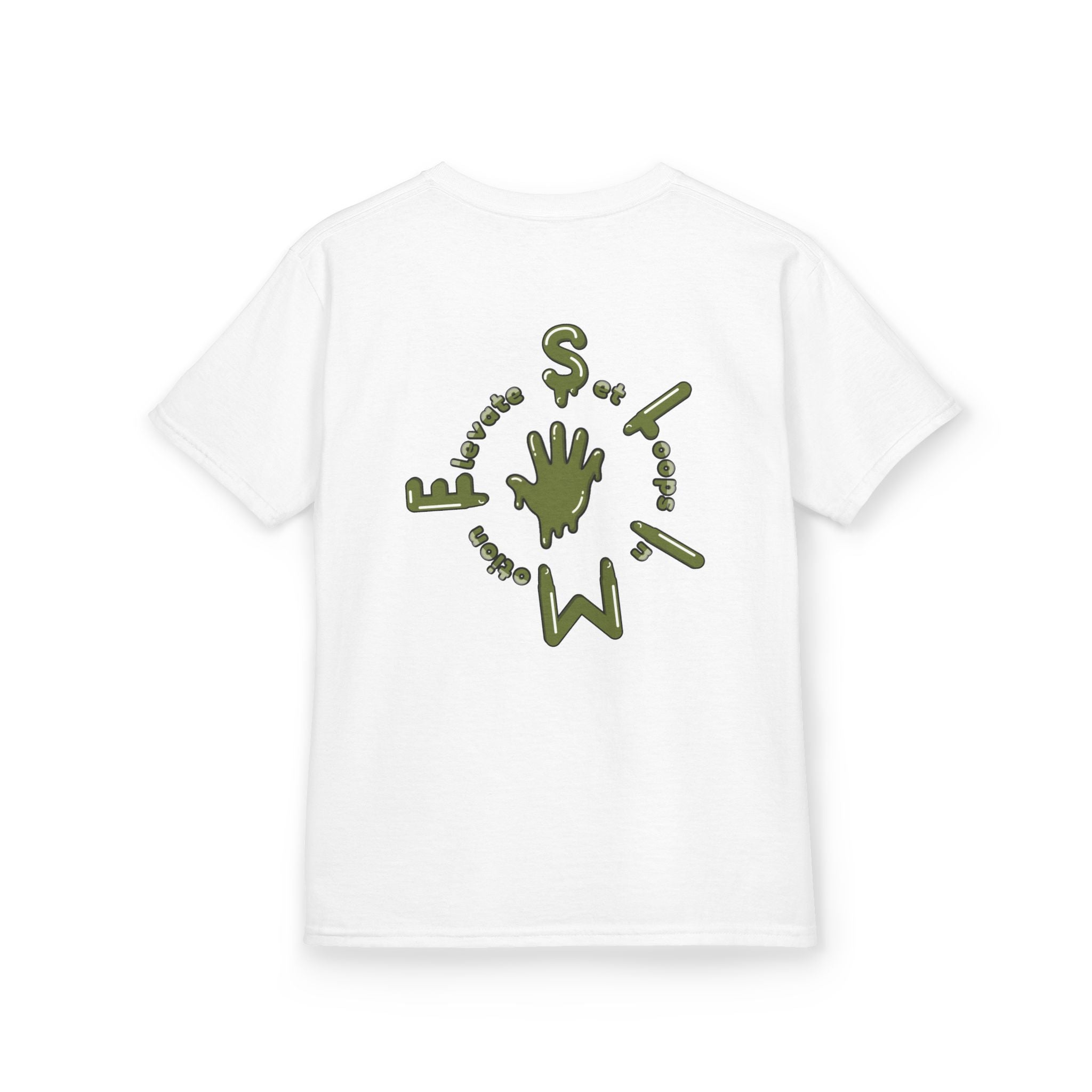 The Slime Shop Kids Heavy Cotton Tee — White / Military Green Slime $