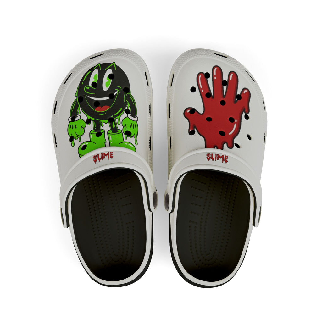The Slime Shop Kids' EVA Foam Clogs — White / Green & Red Slime AOP (Slimeman Gzzz + Slime In 5)