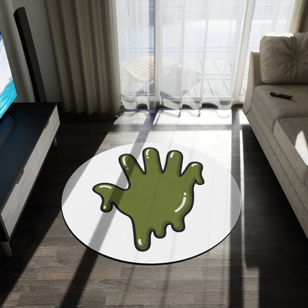 The Slime Shop Round Rug — Slime Hand (Olive)