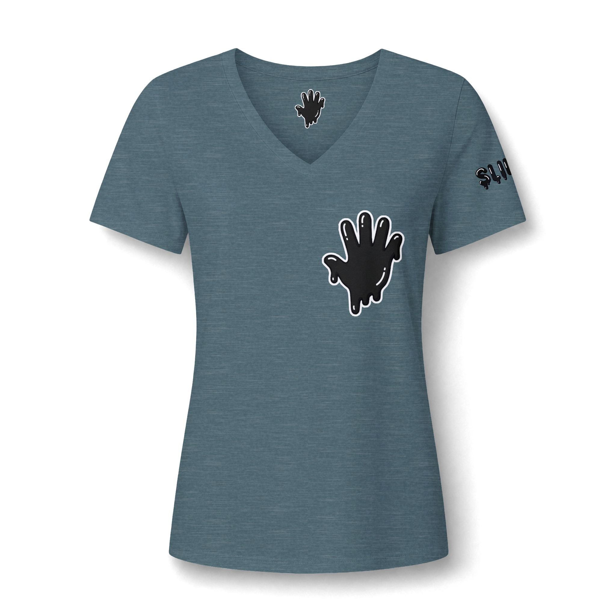 The Slime Shop Women's V-Neck Tee — White / Black Slime In 5