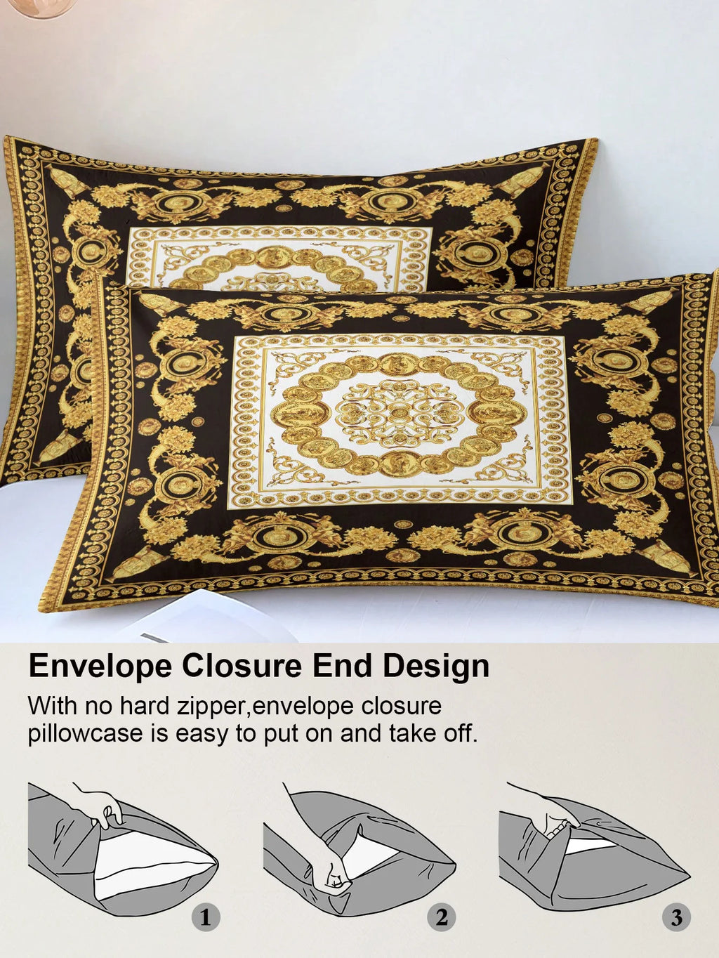 Black & Gold Duvet Cover Set – 3 Piece, Soft Microfiber