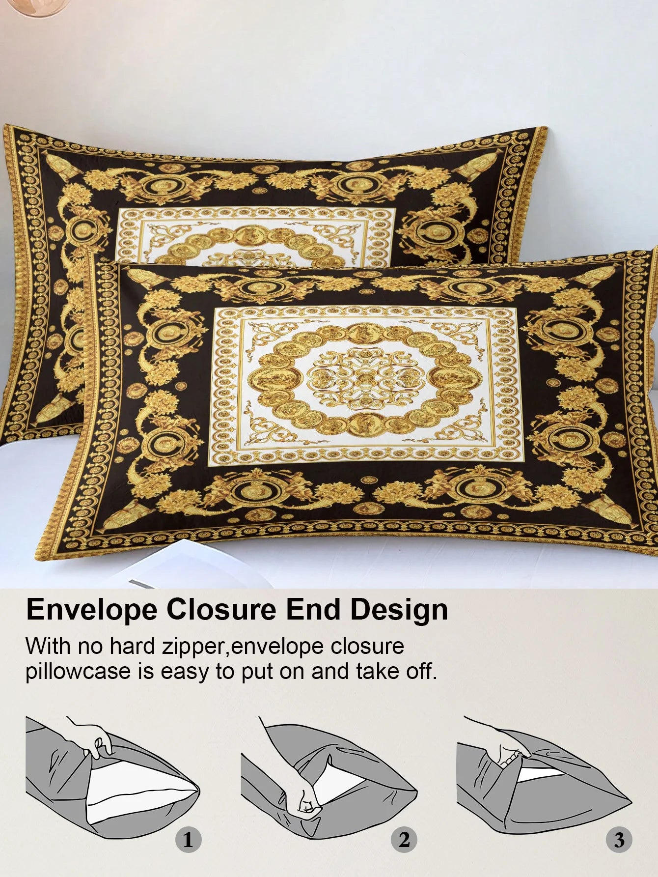 Black & Gold Duvet Cover Set – 3 Piece, Soft Microfiber