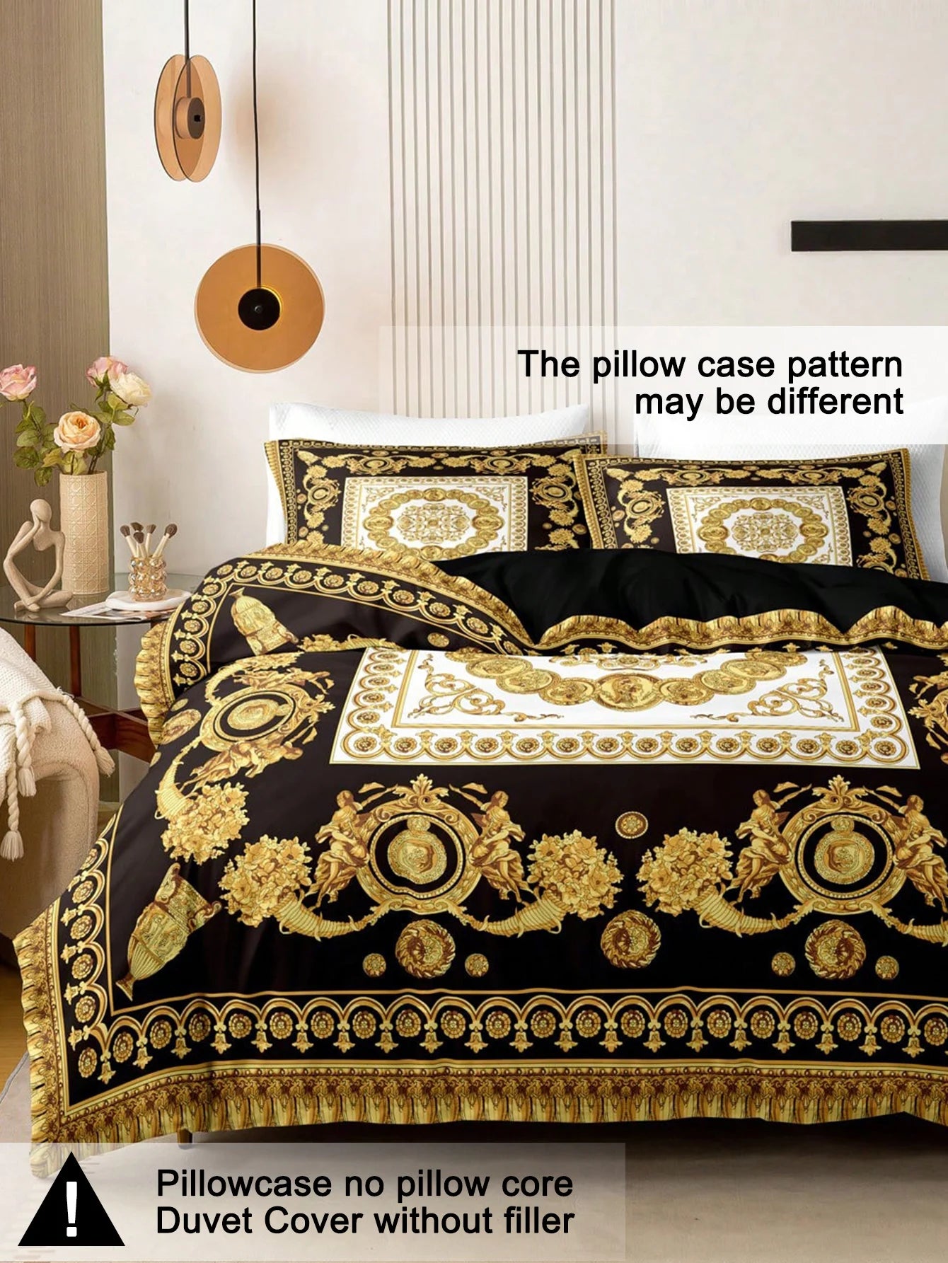 Black & Gold Duvet Cover Set – 3 Piece, Soft Microfiber