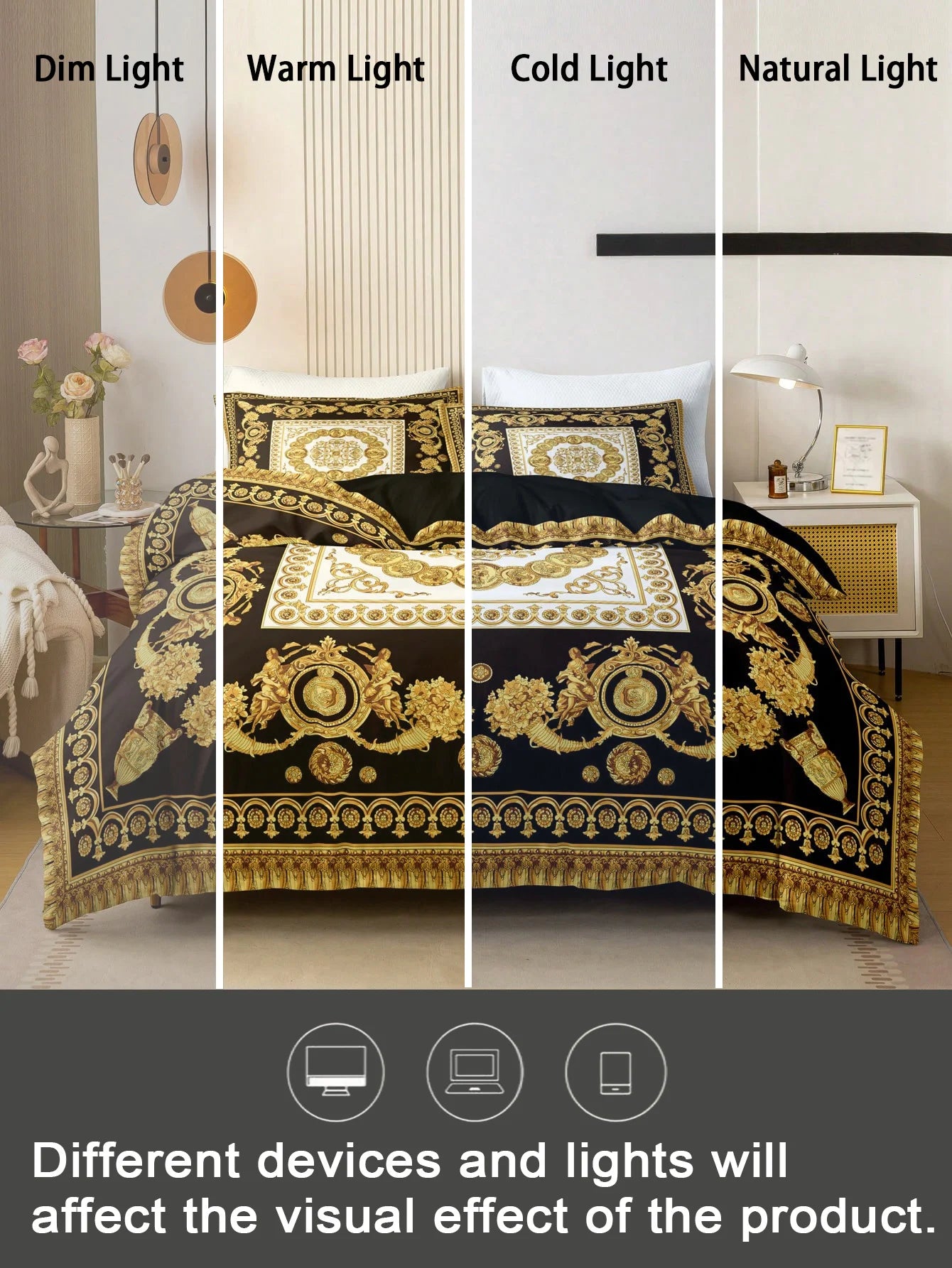 Black & Gold Duvet Cover Set – 3 Piece, Soft Microfiber