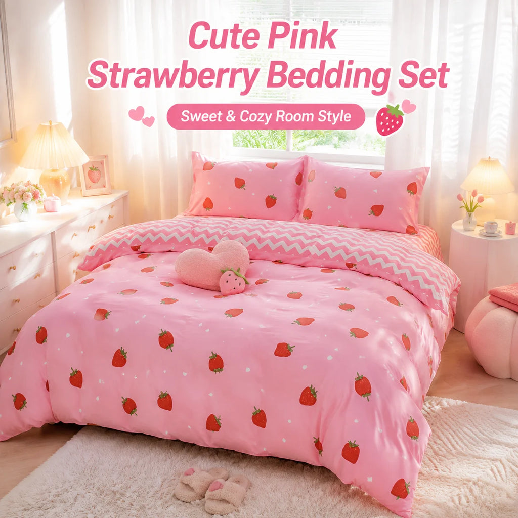 Strawberry Duvet Cover Set – Soft Kids Bedding with Cases