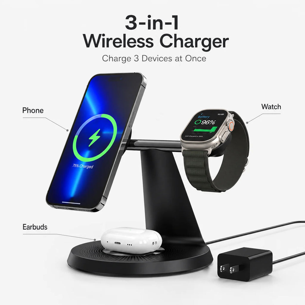 Magnetic charging station in use