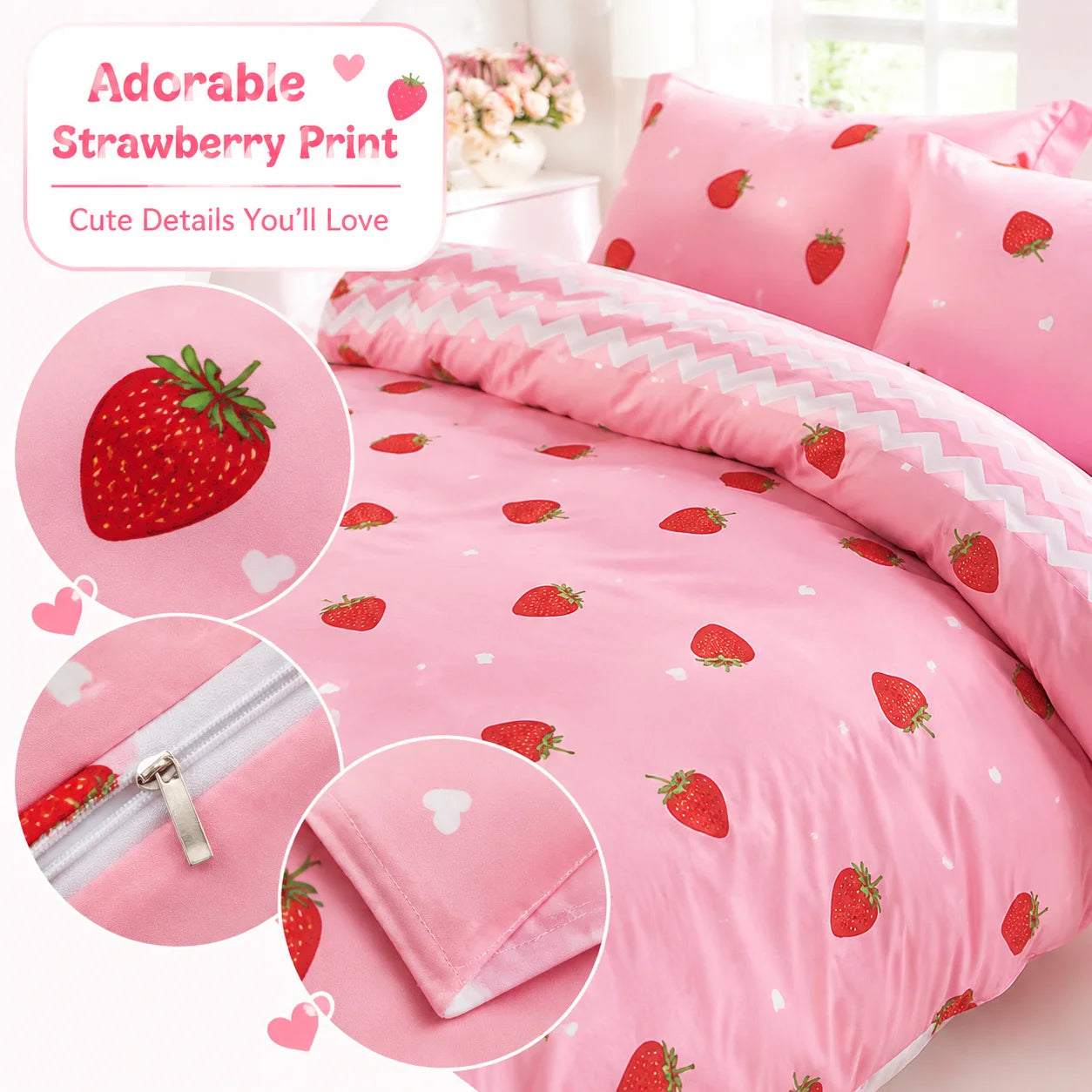 Strawberry Duvet Cover Set – Soft Kids Bedding with Cases
