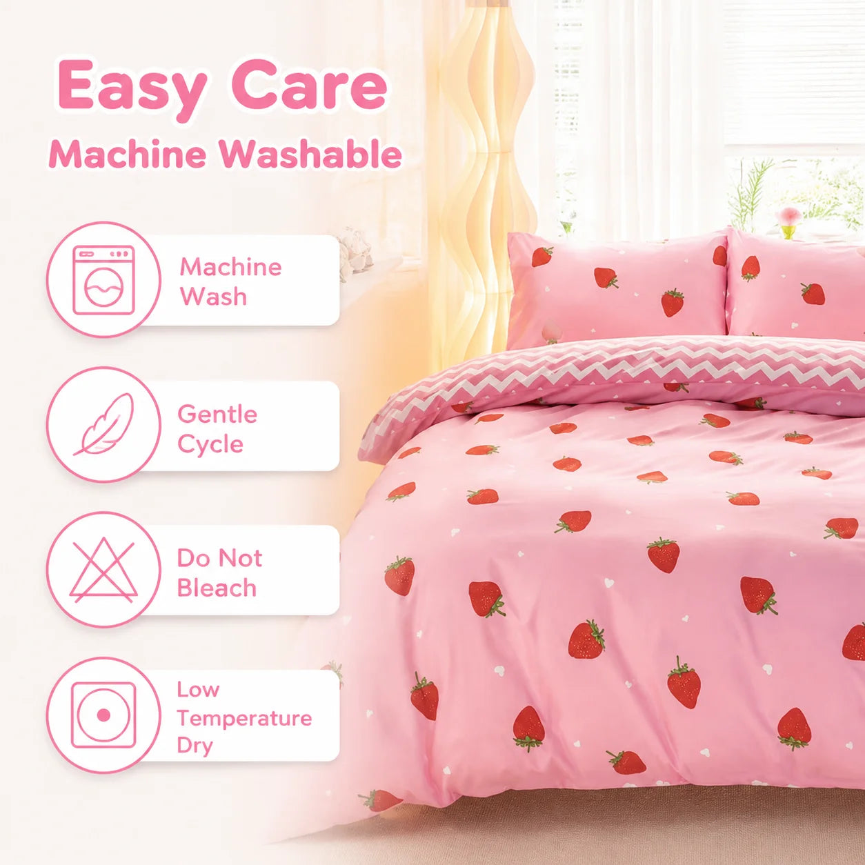 Strawberry Duvet Cover Set – Soft Kids Bedding with Cases