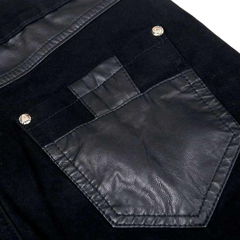 Men's Patchwork Slim Jeans – Panelled Black Streetwear Denim