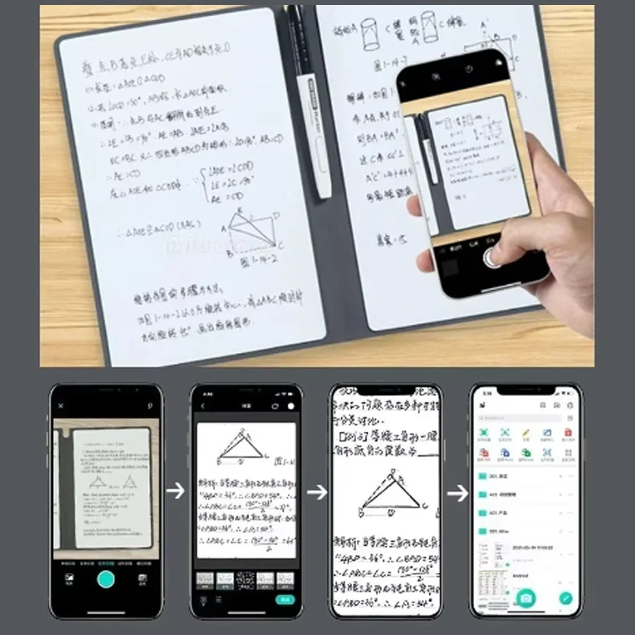 Reusable planner notebook open with writing