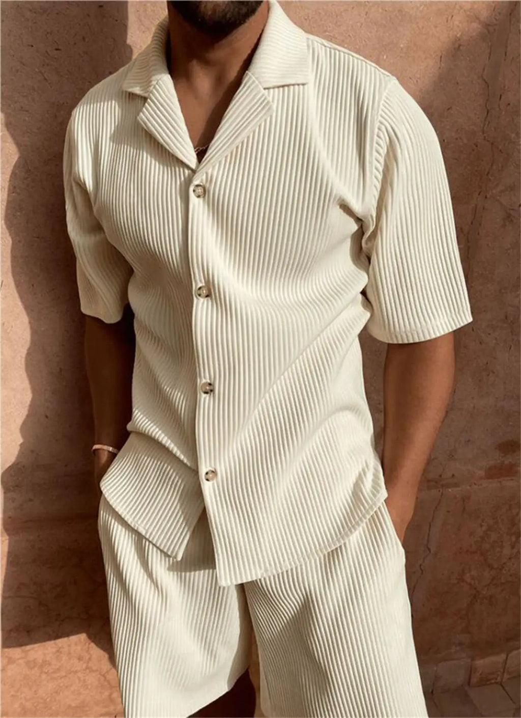 Men's Corduroy Shirt & Shorts Set – Casual Summer