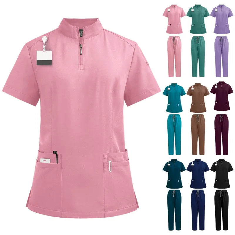 Medical Scrub Top – Stand-Up Collar Zip Jacket