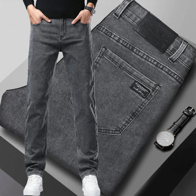 Men's Slim Straight Jeans – Charcoal Grey Stretch Denim