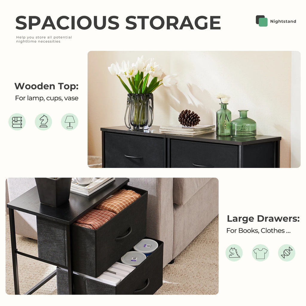 2-Drawer Nightstand – Fabric Bedside Table with Storage