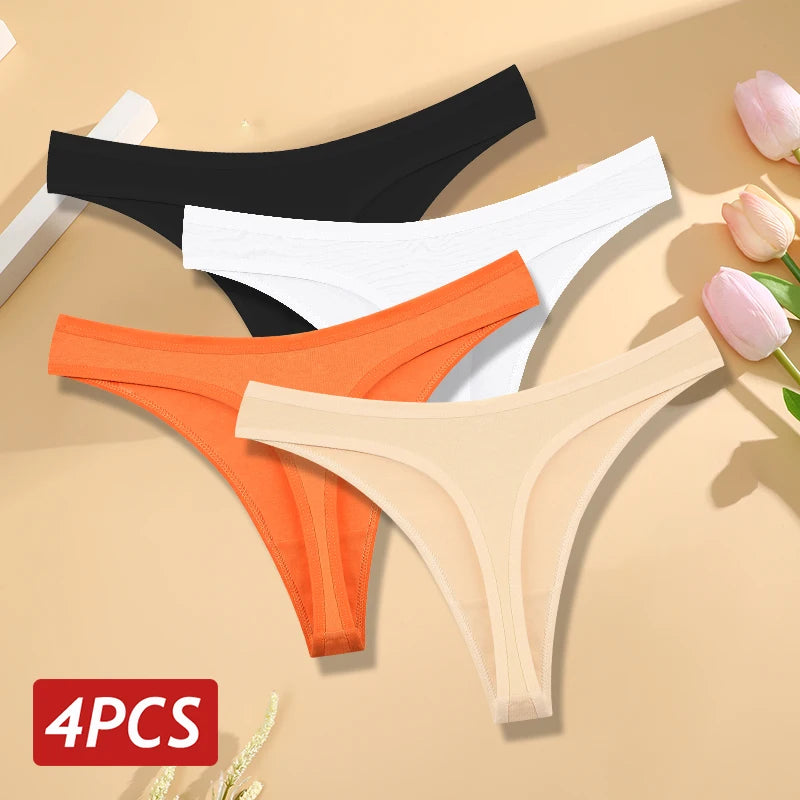 Women's Seamless Cotton Thongs – 4-Pack Low-Rise