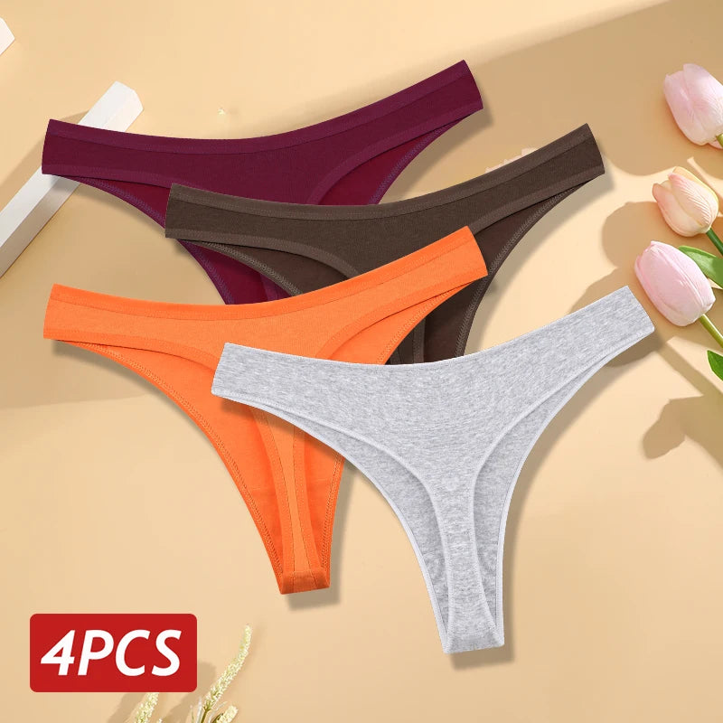 Women's Seamless Cotton Thongs – 4-Pack Low-Rise