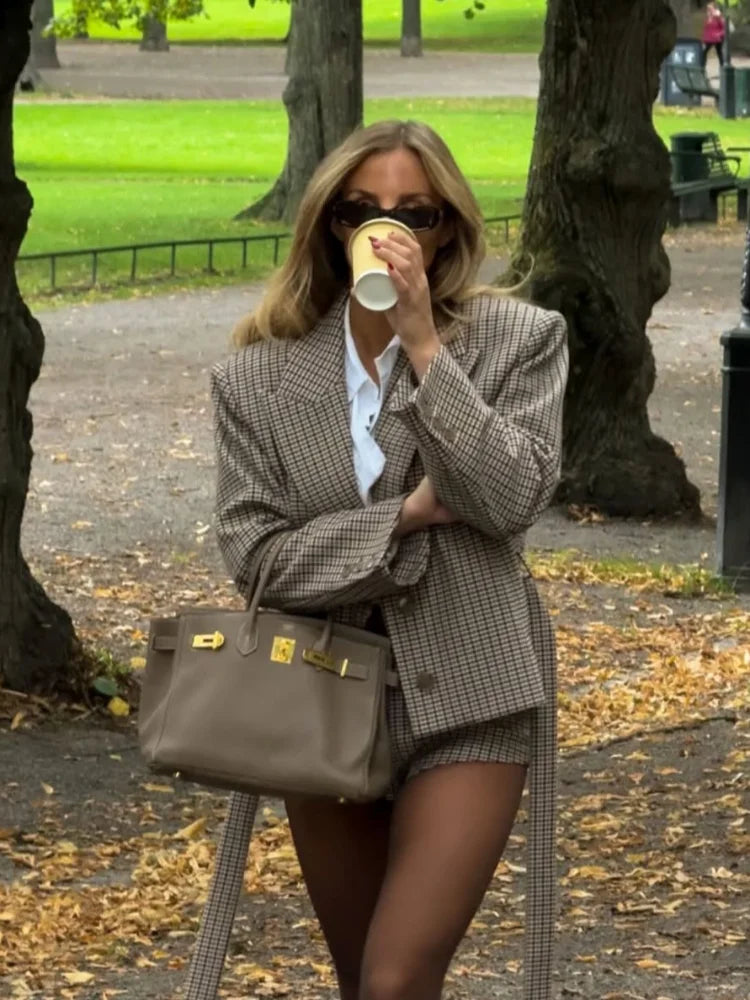 Check blazer and shorts set