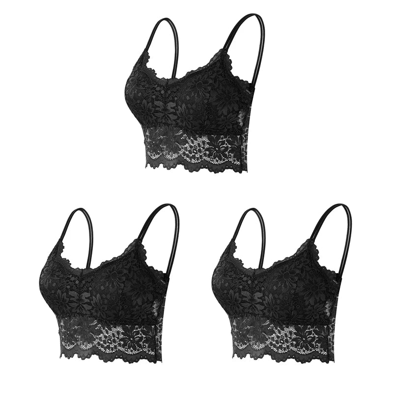 Women's Lace Bralette – 3-Pack Wireless Seamless