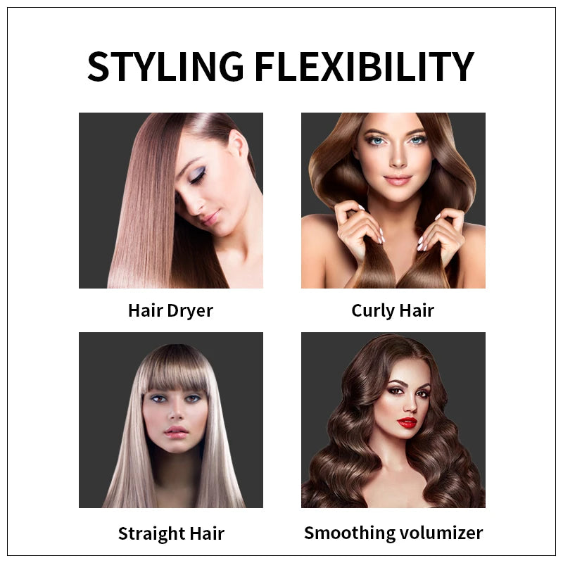 Hot air styling brush in use