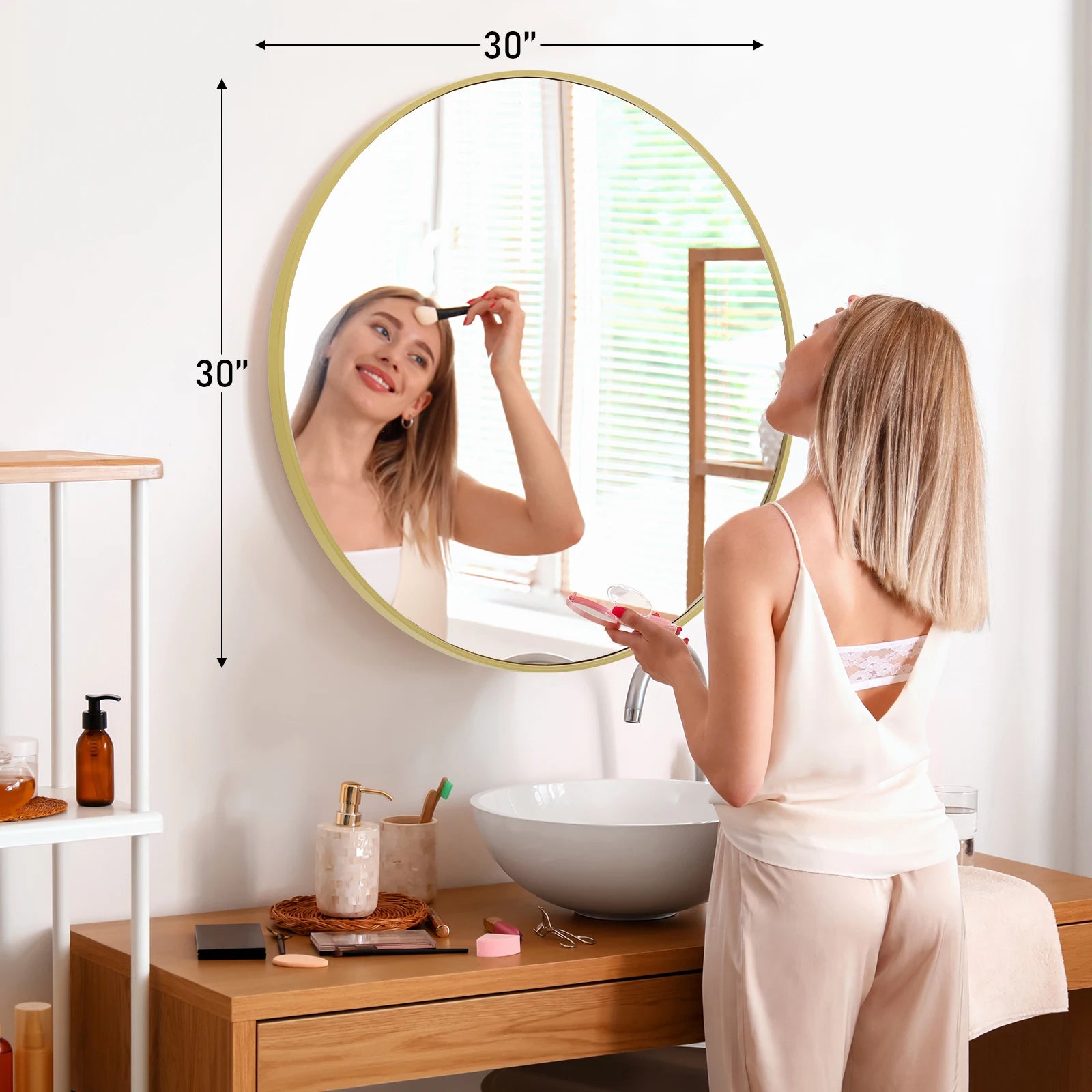 Round Wall Mirror – 30-Inch Gold Metal Frame