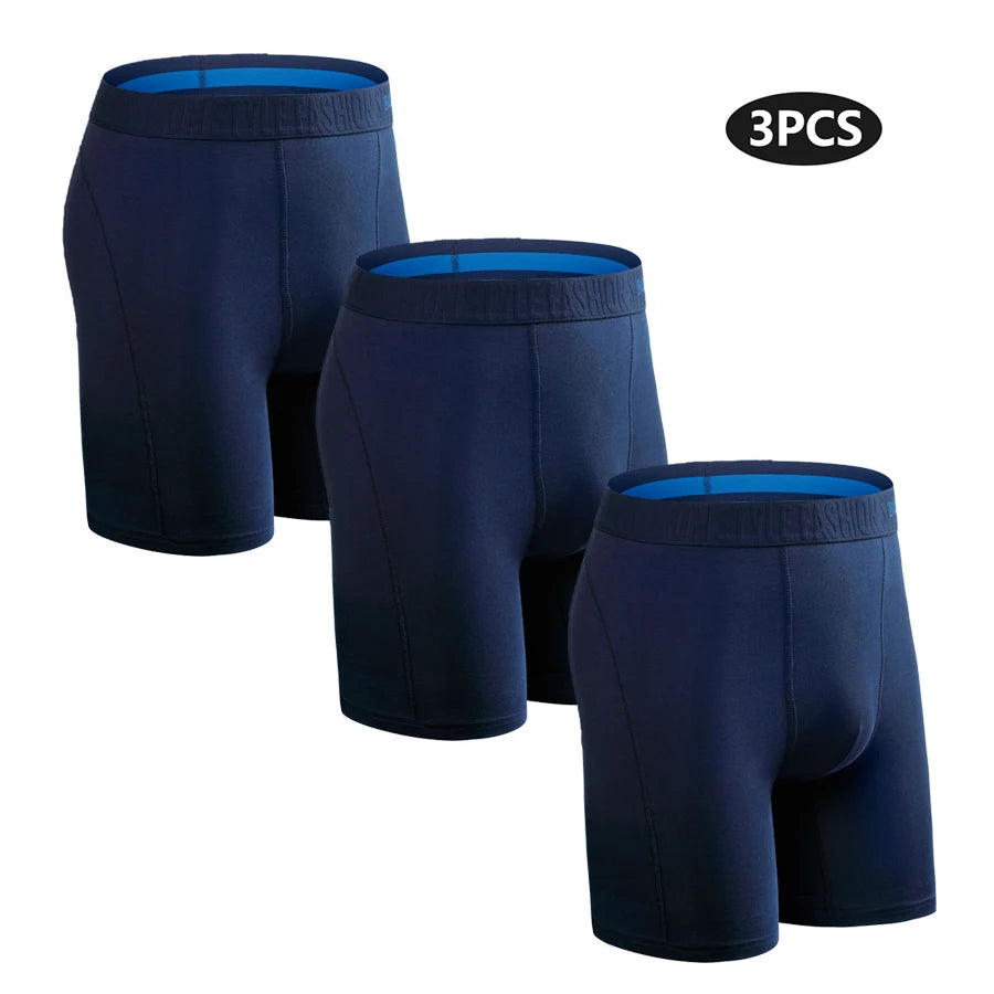 Men's Long-Leg Boxer Briefs – 3-Pack Cotton