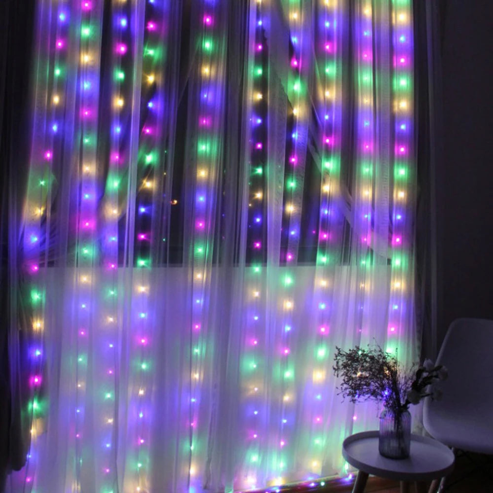 Curtain lights on wall backdrop