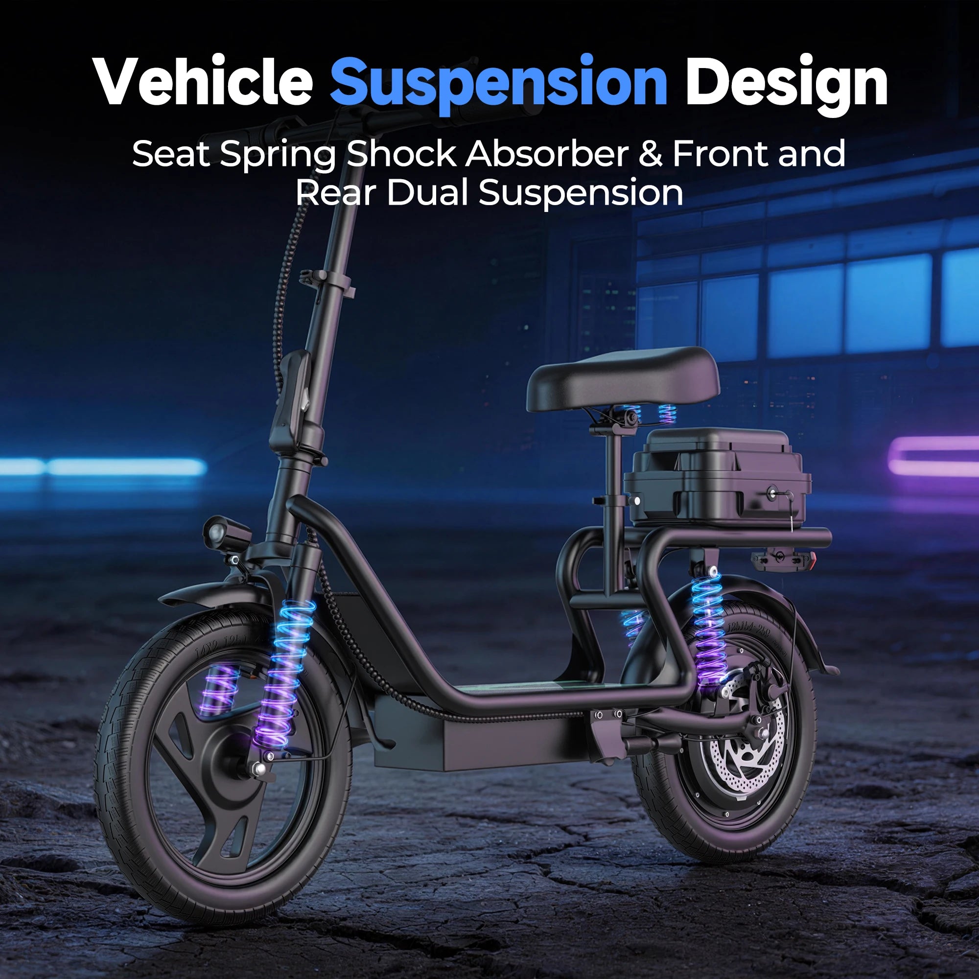 Folding Electric Scooter 500W Motor 48V 10.4AH Battery 14-inch Tire Commuter Electric Scooter with Seats Max Range Load-bearing