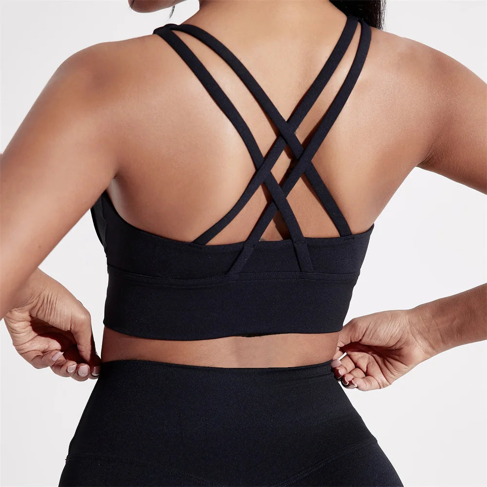 Women's Cross-Back Sports Bra – Padded High-Support