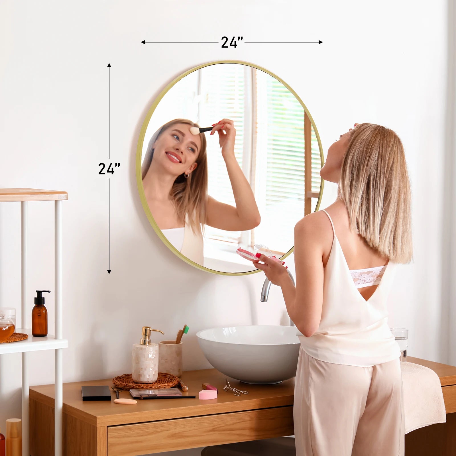 Round Wall Mirror – 30-Inch Gold Metal Frame