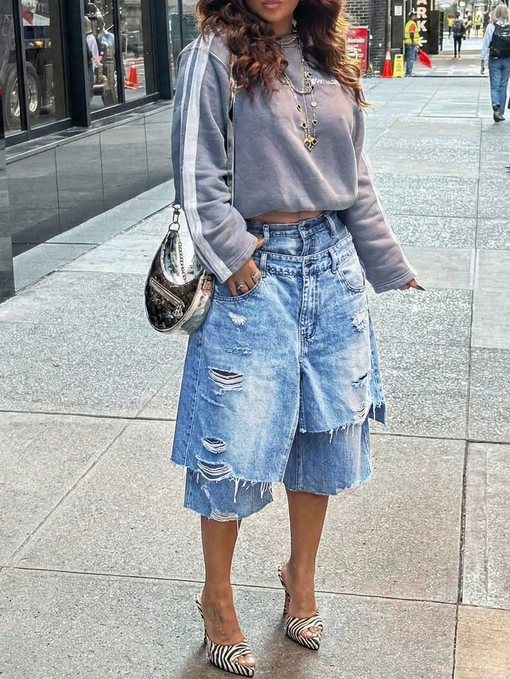 Frayed Denim Bermuda Shorts