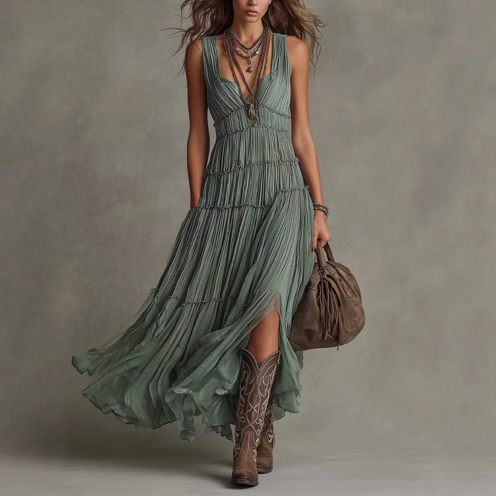 Tiered Ruffle Flowy Maxi Dress