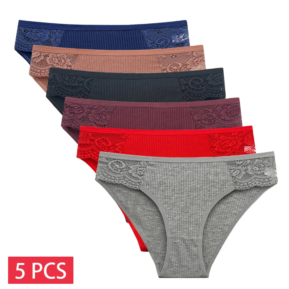Women's Lace Cotton Briefs – 5-Pack Low-Rise