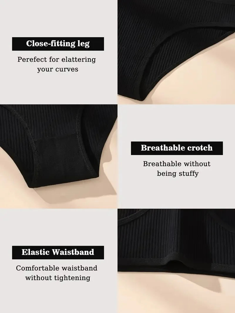 7Pcs/Set Women Panties Striped Briefs Women Underwear Low Waist Cotton Panty Sexy Solid Underpants Black Female Lingerie S-XXL