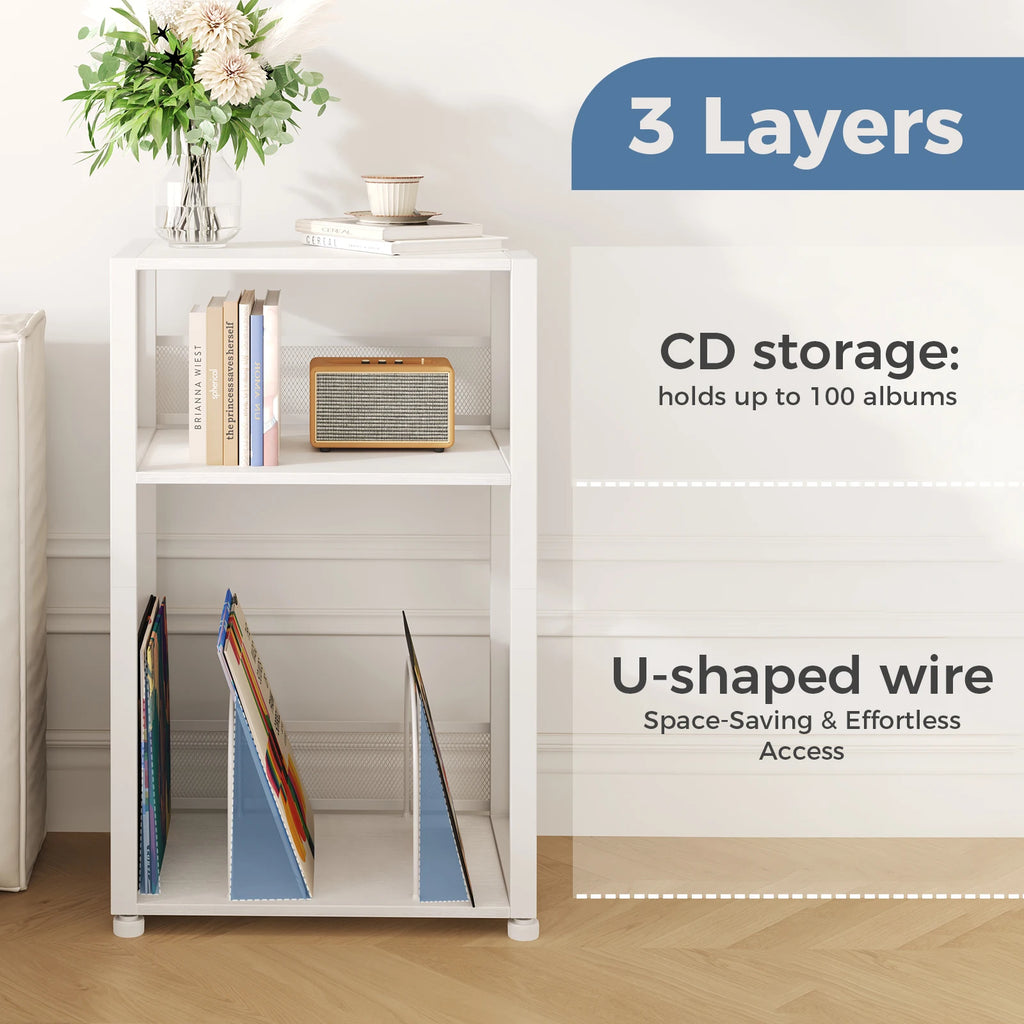 3-Tier Record Player Stand – Metal Media & Vinyl Storage