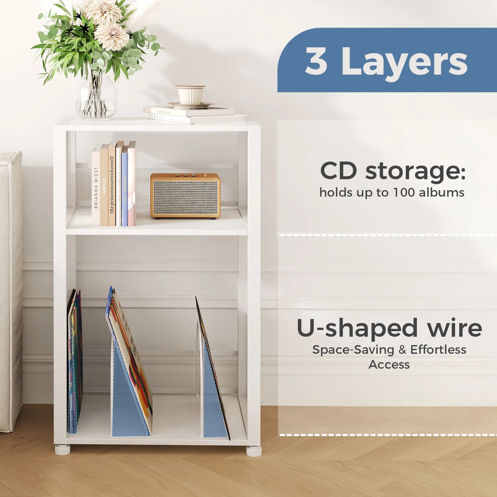 3-Tier Record Player Stand – Metal Media & Vinyl Storage