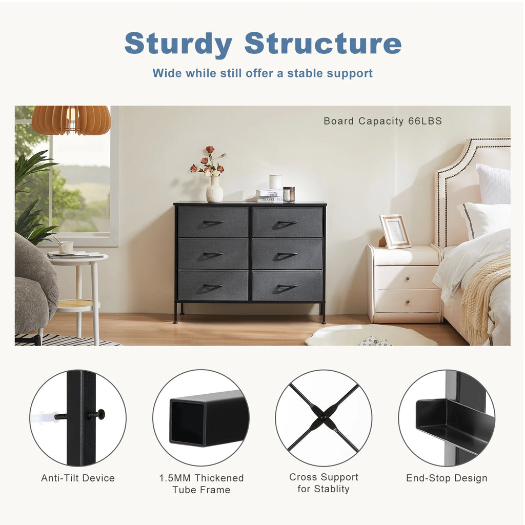 6-Drawer Fabric Nightstand – Bedside Storage
