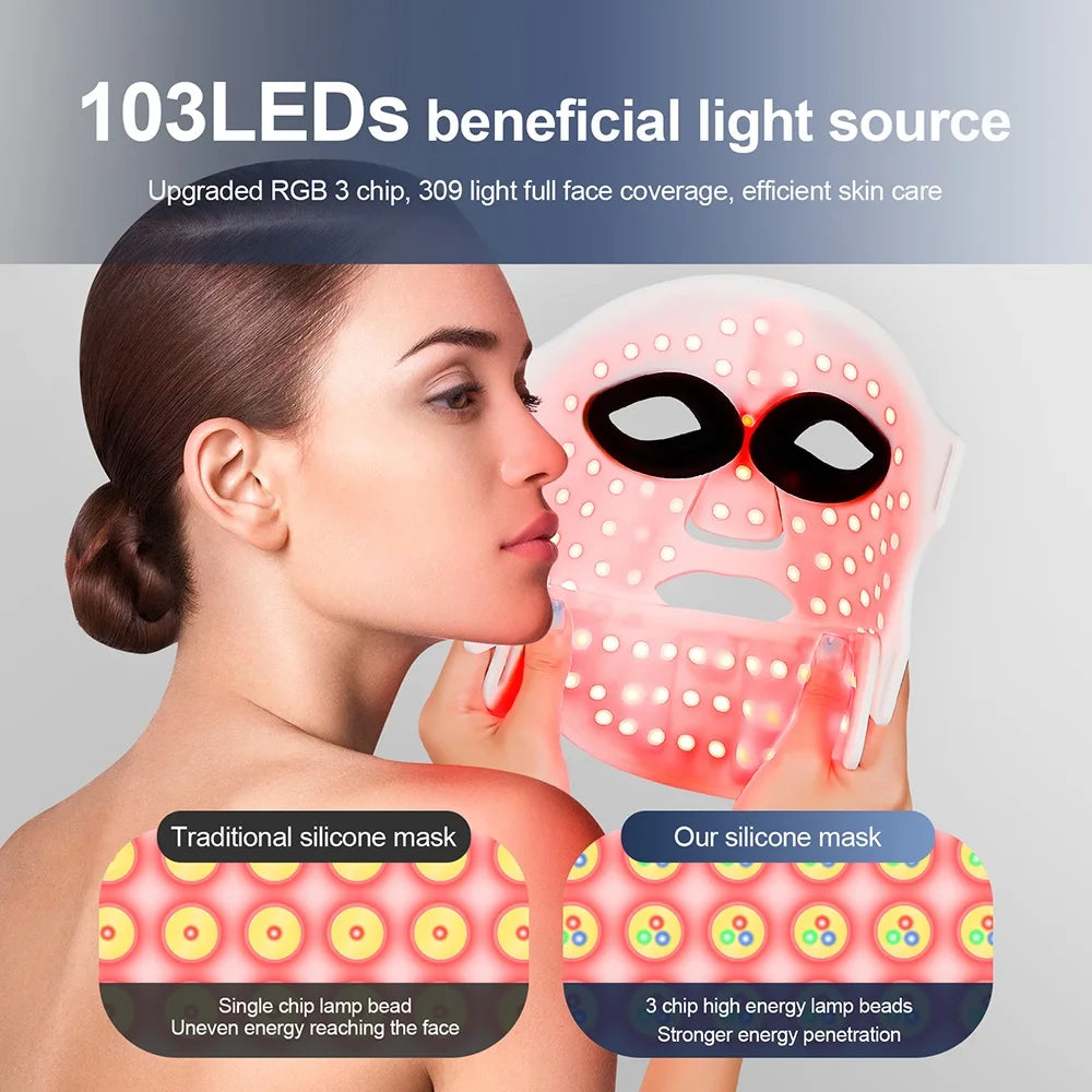Red light face mask in use