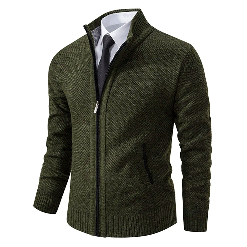 Men's Fleece Zip Cardigan – Warm Stand-Collar Jacket