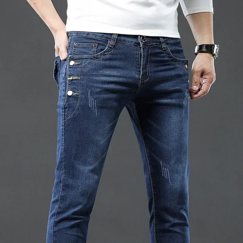 Men's Acid-Wash Slim Jeans – Snow-Wash Black Stretch Denim