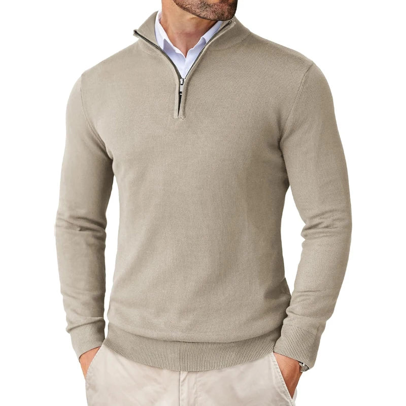 Men's Quarter-Zip Sweater – Slim-Fit Mock Neck Pullover