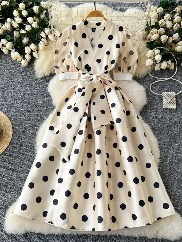 Polka-Dot Wrap Midi Dress