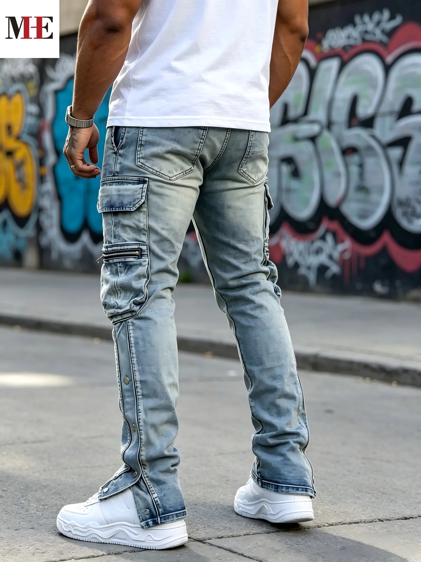 Men's Light-Wash Flare Denim Jeans – Vintage Zipper-Hem
