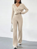 Ribbed Knit Wide-Leg Co-Ord (Cardigan + Pants)